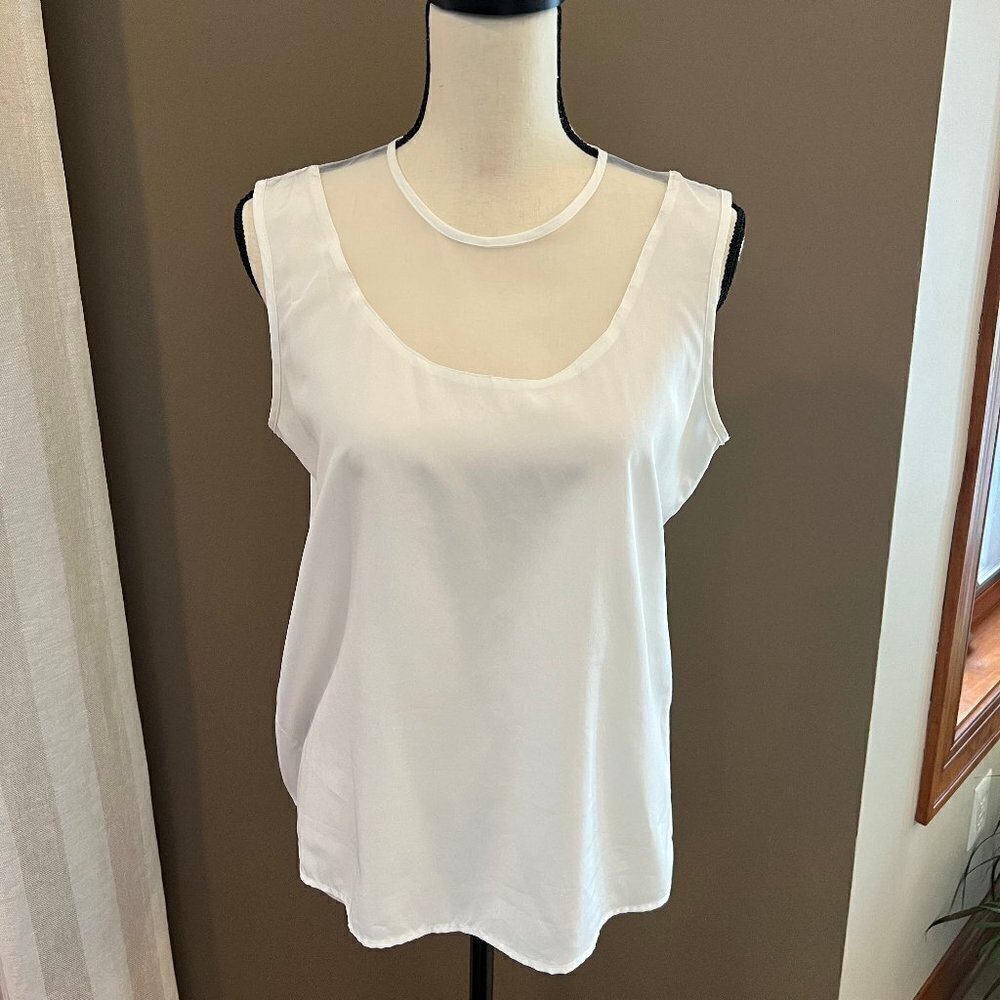 Vintage Sonya Ratay Ivory Sleeveless top with sheer neckline, Size 10